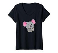 Womens Happy Rat Rodent Mouse pet Gray Tail V-Neck T-Shirt