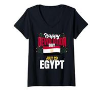 Womens Happy Revolution Day July 23 Egypt Egyptian Pride V-Neck T-Shirt
