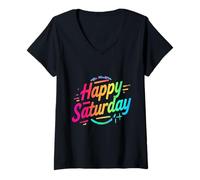 Women's Happy Saturday Weekend Fun V-Neck T-Shirt