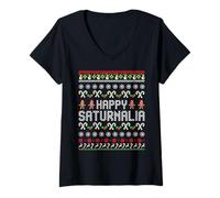 Womens Happy Saturnalia Roman Festival Rome Saturn Ugly Christmas V-Neck T-Shirt