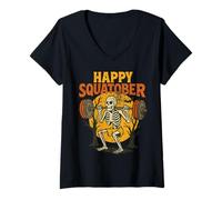 Womens Happy Squatober Leg Day Challenge Vintage Halloween Monster V-Neck T-Shirt