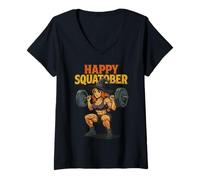 Womens Happy Squatober Leg Day Challenge Vintage Halloween Witch V-Neck T-Shirt