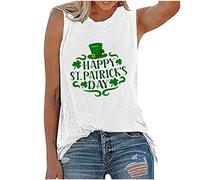 Women's Happy St. Patrick's Day Casual Vest Ladies Sleeveless Round Collar Hat Pattern Printed Oversized T-Shirt Ireland Festival Summer Cotton Soft Tops Plus Size Love Gift
