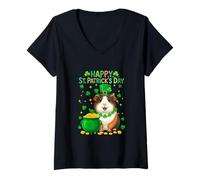 Women's Happy St. Patrick's Day Guinea Pig Shamrocks Coins Lover V-Neck T-Shirt