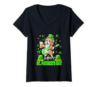 Women's Happy St. Patrick's Day Guitarist Cockapoo Drinking Beer V-Neck T-Shirt
