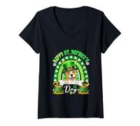 Women's Happy St. Patrick's Day Pit Bull Rainbow Shamrocks Owner V-Neck T-Shirt