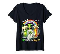 Women's Happy St Patricks Day Shamrocks Irish Beer Lucky Rainbow V-Neck T-Shirt
