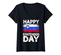 Womens Happy Statehood Day Slovenia Flag Slovenian Pride V-Neck T-Shirt