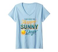 Women's Happy Sunny Days Smiling Sun Summer Lover V-Neck T-Shirt