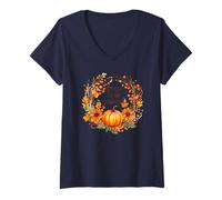Womens Happy Thanksgiving Fall Vibes Choose to Be Grateful V-Neck T-Shirt