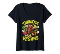 Women's Happy Thanksgiving Thankful for Vegans Turkey Vegan V-Neck T-Shirt