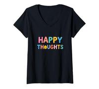 Women's Happy Thoughts Think Positive V-Neck T-Shirt