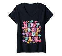 Women's Happy to See Your Face Teacher Womens Tie Dye Leopard V-Neck T-Shirt