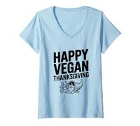 Womens Happy Vegan Thanksgiving Festive Plant-Based Celebration V-Neck T-Shirt