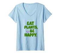 Womens Happy Vegan V-Neck T-Shirt