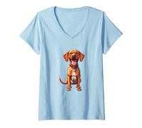 Womens Happy Vizsla Dog Breed Lovers Design V-Neck T-Shirt