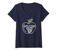 Women's Happy Welcome Back I'm Glad You're Here Teacher Apples First V-Neck T-Shirt