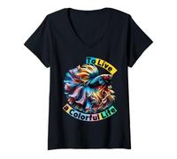 Womens Happy Wonderful Moment To Live a Colorful Life Matching Team V-Neck T-Shirt