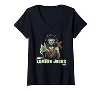 Womens Happy Zombie Jesus Religious Easter Day Celebration Funny V-Neck T-Shirt