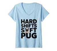 Women's Hard Shifts Soft Pug Funny Manual Car Dog V-Neck T-Shirt