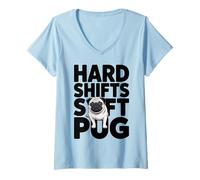Women's Hard Shifts Soft Pug Funny Manual Car Dog V-Neck T-Shirt