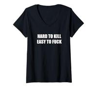 Women's Hard to Kill Easy to F Adult Humor V-Neck T-Shirt