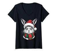 Womens Hare Xmas Santa Hat Scarf Christmas Costume V-Neck T-Shirt