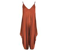 Womens Hareems V Neck Harems Dress All in One Jumpsuit Romper Ladies Plus Size (Rust, One Size)