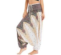 Women's Harem Fisherman Trousers Patterned Off The Shoulder Jumpsuit Baggy Romper High Waist Comfy Pants Summer Beach