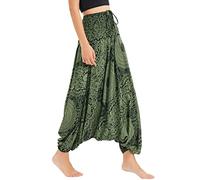 Women's Harem Fisherman Trousers Patterned Off The Shoulder Jumpsuit Baggy Romper High Waist Comfy Pants Summer Beach