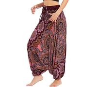 Women's Harem Fisherman Trousers Patterned Off The Shoulder Jumpsuit Baggy Romper High Waist Comfy Pants Summer Beach