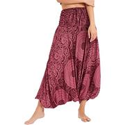 Women's Harem Fisherman Trousers Patterned Off The Shoulder Jumpsuit Baggy Romper High Waist Comfy Pants Summer Beach