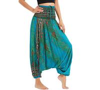 Women's Harem Fisherman Trousers Patterned Off The Shoulder Jumpsuit Baggy Romper High Waist Comfy Pants Summer Beach