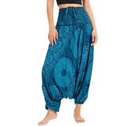 Women's Harem Fisherman Trousers Patterned Off The Shoulder Jumpsuit Baggy Romper High Waist Comfy Pants Summer Beach