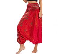 Women's Harem Fisherman Trousers Patterned Off The Shoulder Jumpsuit Baggy Romper High Waist Comfy Pants Summer Beach