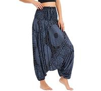 Women's Harem Fisherman Trousers Patterned Off The Shoulder Jumpsuit Baggy Romper High Waist Comfy Pants Summer Beach