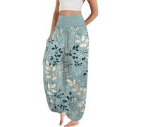 Women's Harem Trousers Elasticated High Waist Floral Print Pants Retro Ethnic Patterned Palazzo Pants Baggy Wide Leg Trousers Aladdin Hippy Trouser Loose Culottes Soft Comfy Yoga Pant Streetwear