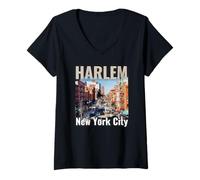 Womens Harlem New York City Street Image Urban Teens, Boys, Men V-Neck T-Shirt