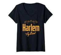 Womens Harlem NY Born Tee Art Deco Script Elegant Swirls Women Men V-Neck T-Shirt