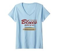 Women's Harmonica Blues Harp Jazz Design V-Neck T-Shirt