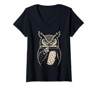 Women's Harmonica Owl Blues Jazz Night Musician Style V-Neck T-Shirt