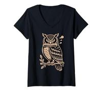 Women's Harmonica Owl Blues Jazz Night Musician Style V-Neck T-Shirt