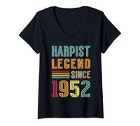 Womens Harp Player Legend 1952 Musician 73rd Birthday Harpist V-Neck T-Shirt
