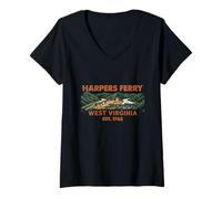 Women's Harpers Ferry Where River Meet Mountain West Virginia Retro V-Neck T-Shirt