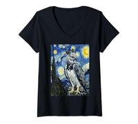 Women's Harpy Eagle Starry Night Van Gogh Art Style V-Neck T-Shirt