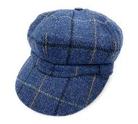 Women's Harris Tweed Baker Boy Cap Made in The UK (Blue Overcheck)