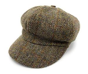 Women's Harris Tweed Baker Boy Cap Made in The UK (Brown Herringbone)