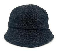 Women's Harris Tweed Flapper Hat British Made One Size (Charcoal Herringbone)