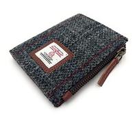 Women's Harris Tweed Real Leather Small Bifold Wallet, Card Holder with Zipper Coin Purse Pocket (Grey Check)