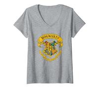Women's Harry Potter All Hogwarts Crest V-Neck T-Shirt, Heather Grey, Medium